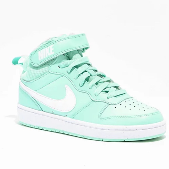 Nike Other - Nike Kids Court Borough Mid Teal & White Shoes Youth size 7 Velcro collar strap